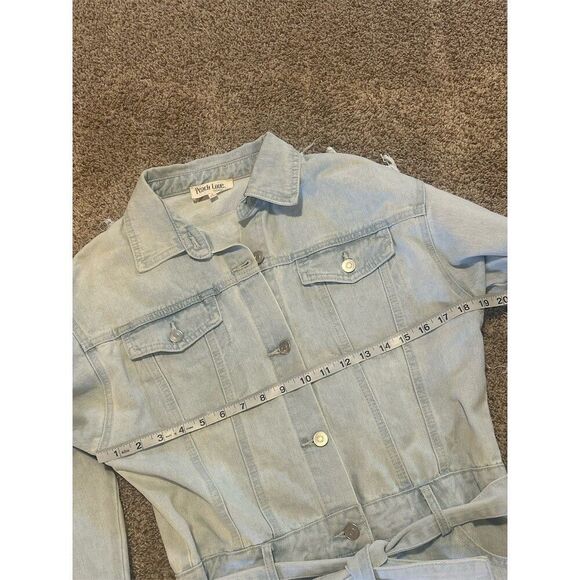 Peach Love California Romper Womens S Blue Light Wash Denim Fringe Belted - Picture 8 of 10